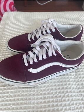 Vans Burgundy and White Platform  Low Top Sneakers